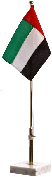 Förenade Arabemireten - bordsflagga - förgylld stång, marmorfot