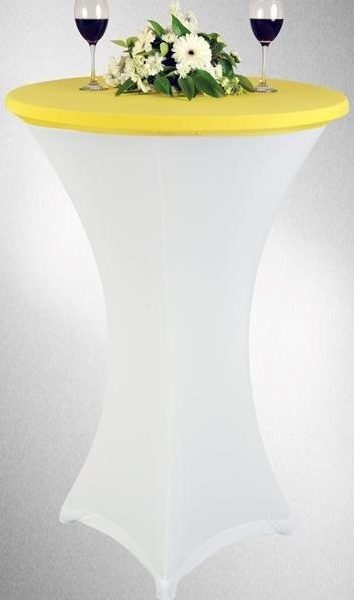 Ståbord FÄLLBART 80 cm Ø KOMPLETT med Vit/Gul STÅBORDSSTRUMPA